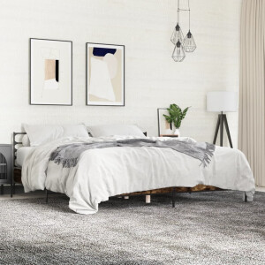 vidaXL Bedframe bewerkt hout metaal gerookt eikenkleurig 200x200 cm
