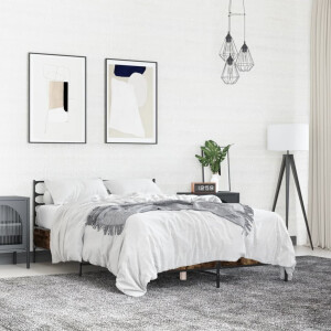 vidaXL Bedframe bewerkt hout metaal gerookt eikenkleurig 120x190 cm