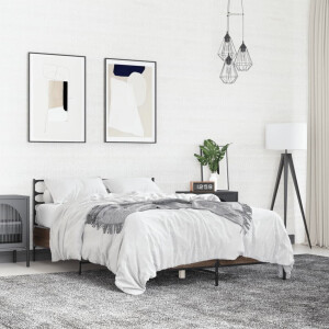 vidaXL Bedframe bewerkt hout metaal bruin eikenkleur 120x190 cm