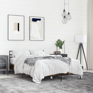 vidaXL Bedframe bewerkt hout metaal gerookt eikenkleurig 135x190 cm