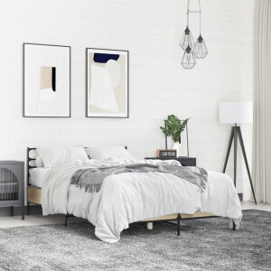vidaXL Bedframe bewerkt hout metaal sonoma eikenkleurig 90x190 cm