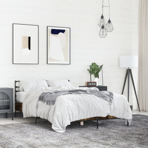 vidaXL Bedframe bewerkt hout metaal gerookt eikenkleurig 140x190 cm