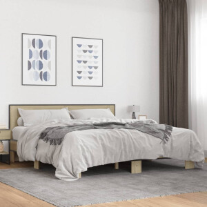 vidaXL Bedframe bewerkt hout metaal sonoma eikenkleurig 200x200 cm