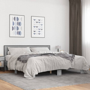 vidaXL Bedframe bewerkt hout metaal grijs sonoma eiken 200x200 cm