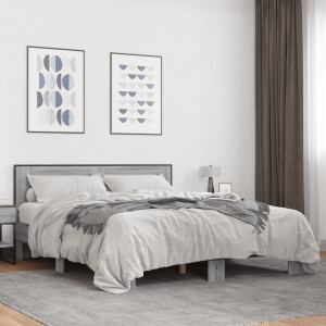 vidaXL Bedframe bewerkt hout metaal grijs sonoma eiken 150x200 cm