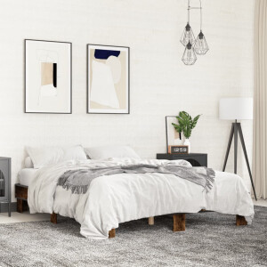 vidaXL Bedframe bewerkt hout metaal gerookt eikenkleurig 150x200 cm