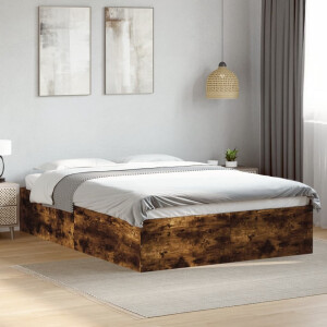vidaXL Bedframe bewerkt hout gerookt eikenkleurig 135x190 cm