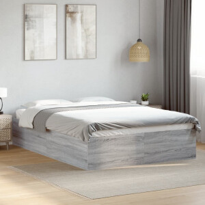 vidaXL Bedframe bewerkt hout grijs sonoma eikenkleurig 135x190 cm