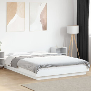 vidaXL Bedframe LED massief hout wit 140x190 cm
