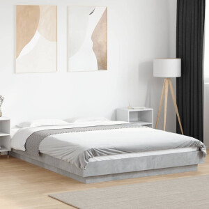 vidaXL Bedframe bewerkt hout betongrijs 135x190 cm