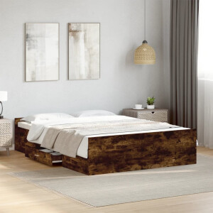 vidaXL Bedframe met lades bewerkt hout gerookt eikenkleurig 135x190 cm