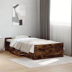 vidaXL Bedframe met lades bewerkt hout gerookt eikenkleurig 90x200 cm