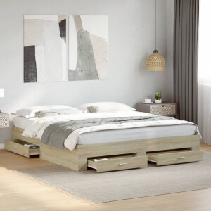 vidaXL Bedframe met lades bewerkt hout sonoma eikenkleurig 200x200 cm