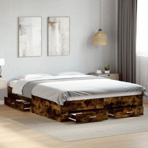vidaXL Bedframe met lades bewerkt hout gerookt eikenkleurig 150x200 cm