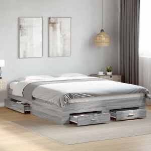 vidaXL Bedframe met lades bewerkt hout grijs sonoma eiken 150x200 cm