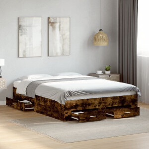 vidaXL Bedframe met lades bewerkt hout gerookt eikenkleurig 140x190 cm