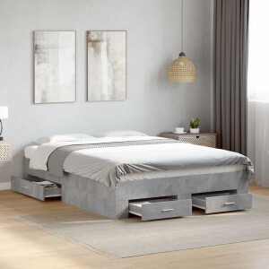 vidaXL Bedframe met lades bewerkt hout betongrijs 135x190 cm