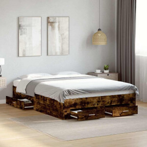 vidaXL Bedframe met lades bewerkt hout gerookt eikenkleurig 135x190 cm