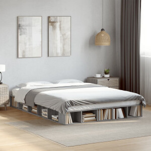 vidaXL Bedframe bewerkt hout grijs sonoma eikenkleurig 150x200 cm