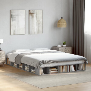 vidaXL Bedframe bewerkt hout grijs sonoma eikenkleurig 140x200 cm