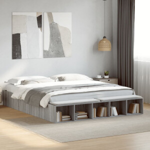 vidaXL Bedframe bewerkt hout grijs sonoma eikenkleurig 200x200 cm