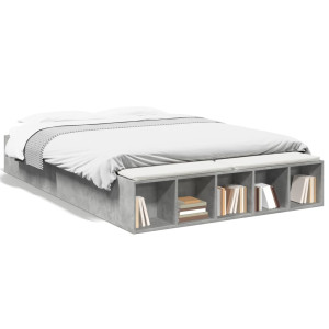 vidaXL Bedframe bewerkt hout betongrijs 160x200 cm