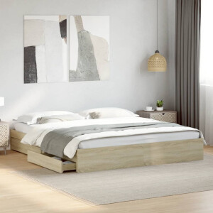 vidaXL Bedframe met lades bewerkt hout sonoma eikenkleurig 200x200 cm