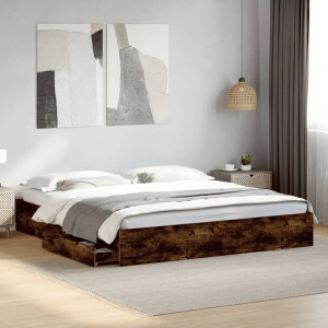 vidaXL Bedframe met lades bewerkt hout gerookt eikenkleurig 180x200 cm