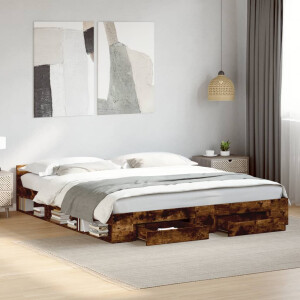 vidaXL Bedframe met lades bewerkt hout gerookt eikenkleurig 200x200 cm