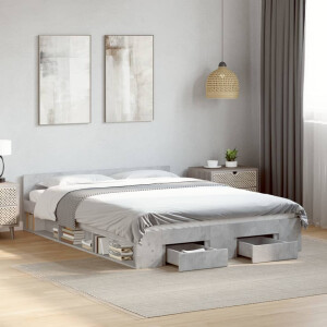 vidaXL Bedframe met lades bewerkt hout betongrijs 135x190 cm