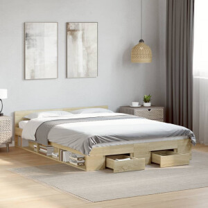 vidaXL Bedframe met lades bewerkt hout sonoma eikenkleurig 120x190 cm