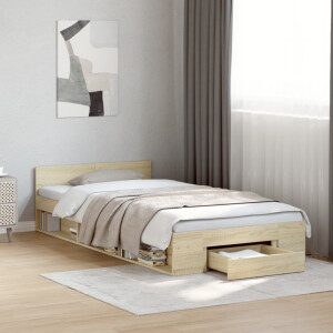 vidaXL Bedframe met lade bewerkt hout sonoma eikenkleurig 100x200 cm