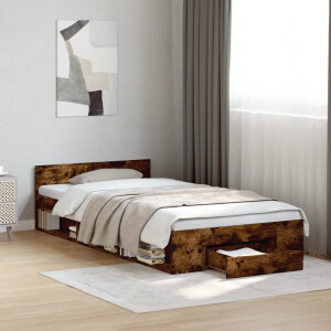 vidaXL Bedframe met lade bewerkt hout gerookt eikenkleurig 90x200 cm