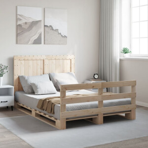 vidaXL Bedframe met hoofdbord massief grenenhout wit 140x200 cm