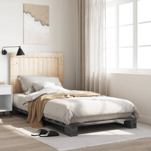 vidaXL Bedframe met hoofdbord massief grenenhout grijs 100x200 cm