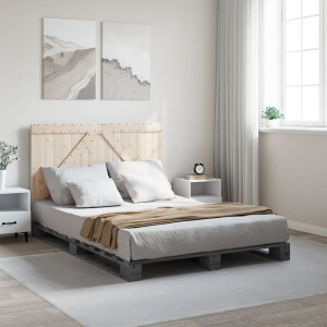 vidaXL Bedframe met hoofdbord massief grenenhout grijs 140x200 cm