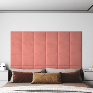 vidaXL Wandhoofdbord 12 pcs Roze Fluweel