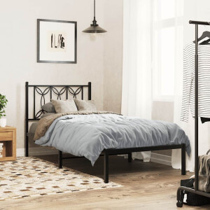 vidaXL Bedframe met hoofdbord metaal zwart 90x190 cm