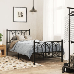 vidaXL Bedframe met hoofd- en voeteneinde metaal zwart 75x190 cm