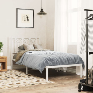 vidaXL Bedframe met hoofdbord zonder matras metaal wit 75x190 cm