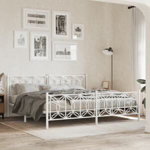 vidaXL Bedframe met hoofd- en voeteneinde metaal wit 193x203 cm