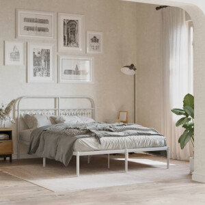 vidaXL Bedframe met hoofdbord metaal wit 135x190 cm