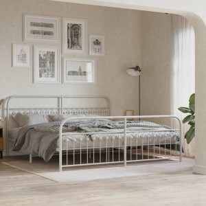 vidaXL Bedframe met hoofd- en voeteneinde metaal wit 193x203 cm