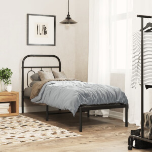 vidaXL Bedframe met hoofdbord metaal zwart 75x190 cm
