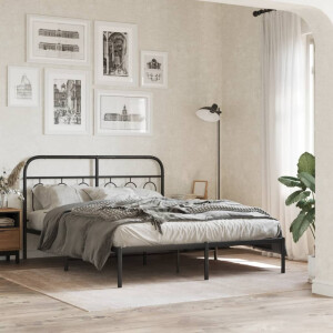 vidaXL Bedframe met hoofdbord metaal zwart 135x190 cm