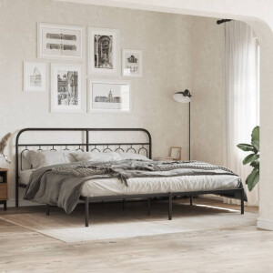 vidaXL Bedframe met hoofdbord metaal zwart 200x200 cm