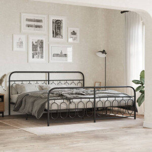 vidaXL Bedframe met hoofd- en voeteneinde metaal zwart 200x200 cm