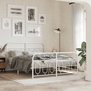 vidaXL Bedframe met hoofd- en voeteneinde metaal wit 135x190 cm