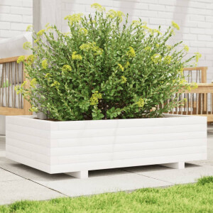 vidaXL Plantenbak 90x60x26,5 cm massief grenenhout wit