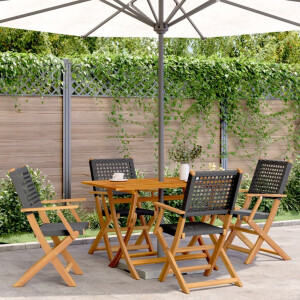vidaXL 5-delige Tuinset poly rattan en massief hout zwart